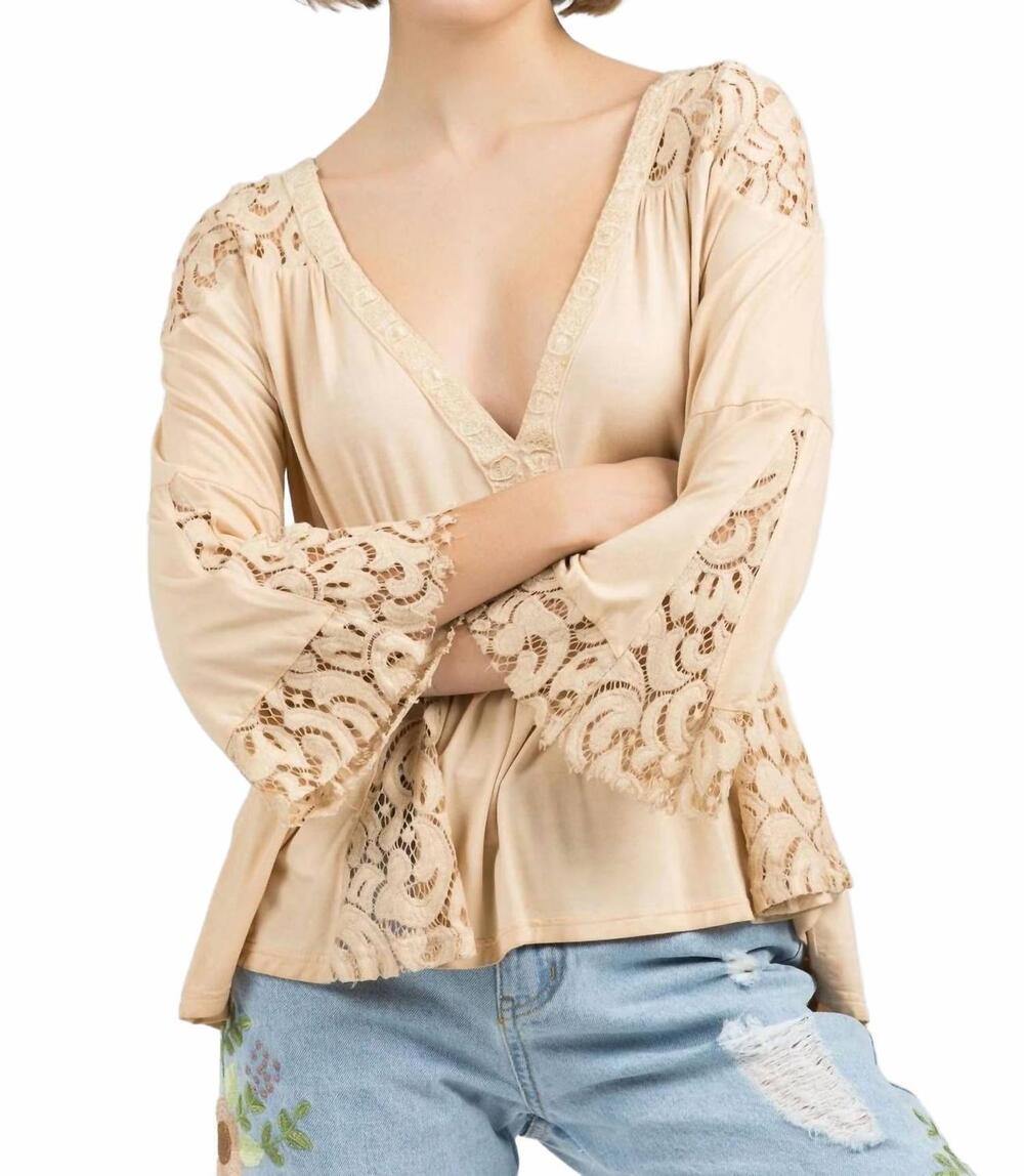NEW POL lace panel peasant top in golden honey
